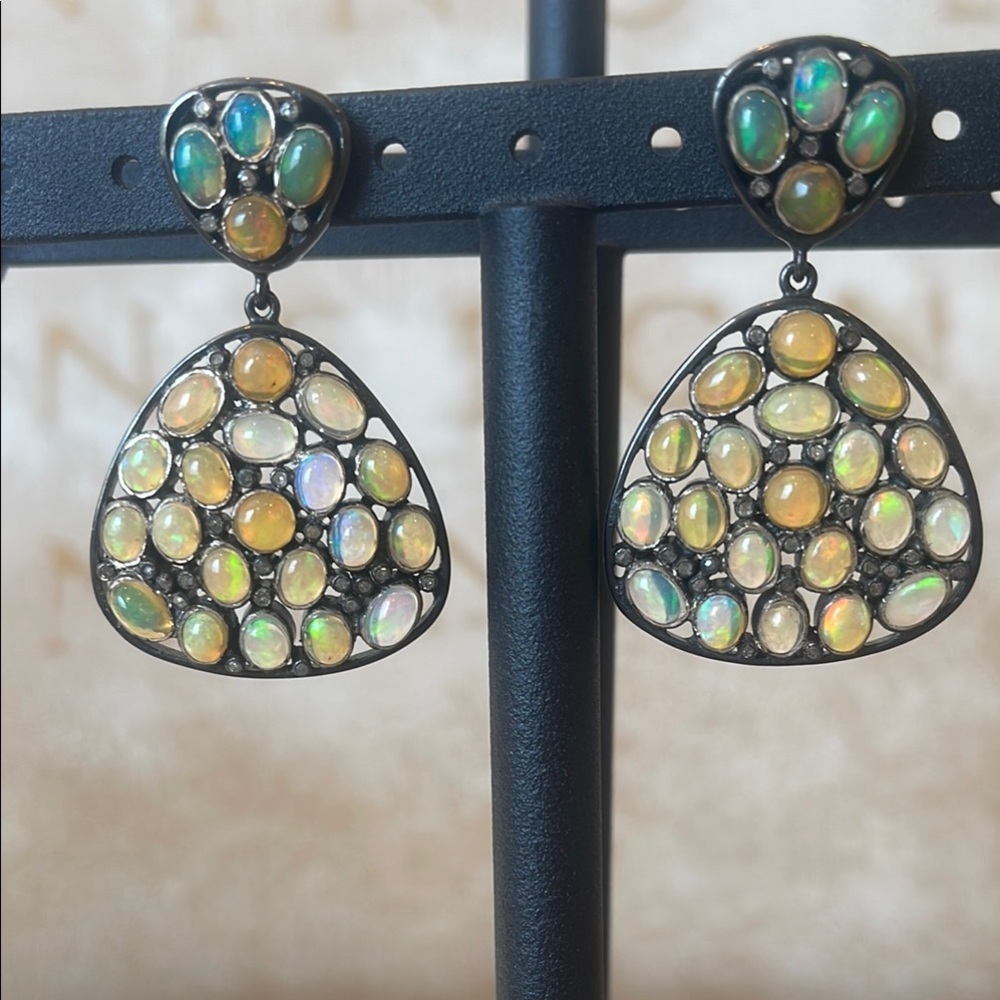 Elegant Opal Vintage Diamond Earrings (pierced ears)
